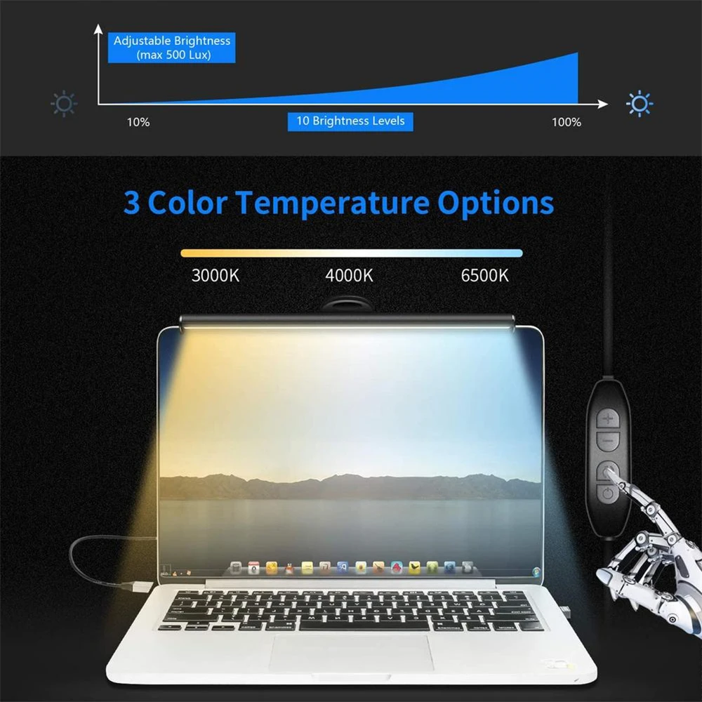 LED Reading Light Clip Dimmable USB For Computer PC Laptop Bar Desktop Table Eye Care Adjustable Bright Neutral White Warm Lamp