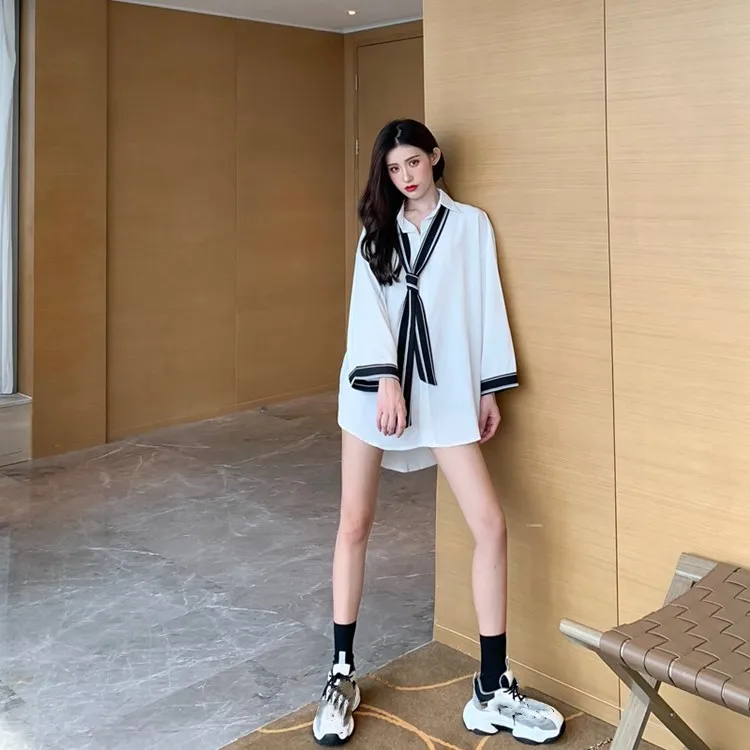 Блузки WHITNEY WANG для женщин, осень, модные уличные цвета, контрастные крутые резинки для девочек, шифоновая блузка, женские блузы рубашки топы