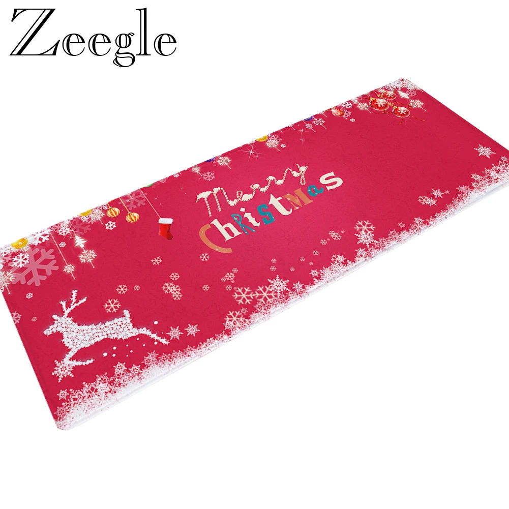 Zeegle Door Mat Long Kitchen Carpet Flannel Washable Living Room Rug Merry Christmas Carpet Hallway Doormat Mat