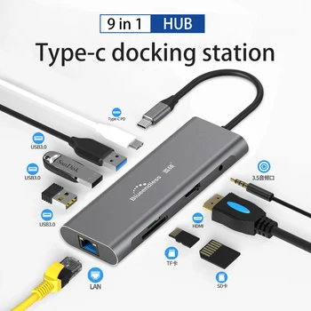 

USB C HUB Type C to USB 3.0 HDMI RJ45 Adapter Dock for TF SD Reader Slot PD Laptop Docking Station USB Type C 3.1 Splitter Port