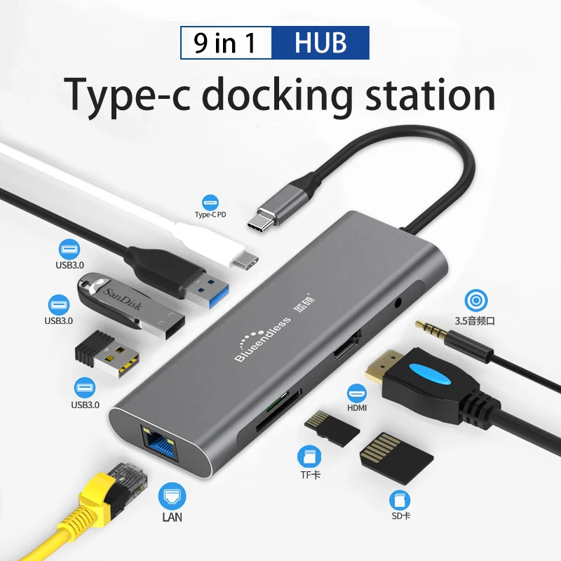 Док станция USB Type C для ноутбука док 3 1 с разъемом типа TF/SD