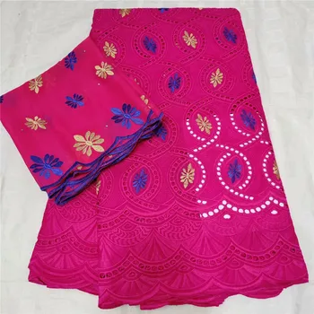 

Amazing Fuchsia 5Y African Cotton Lace Fabric With 2Y Swiss Voile Material For Wedding/Party Dress Set OCV40