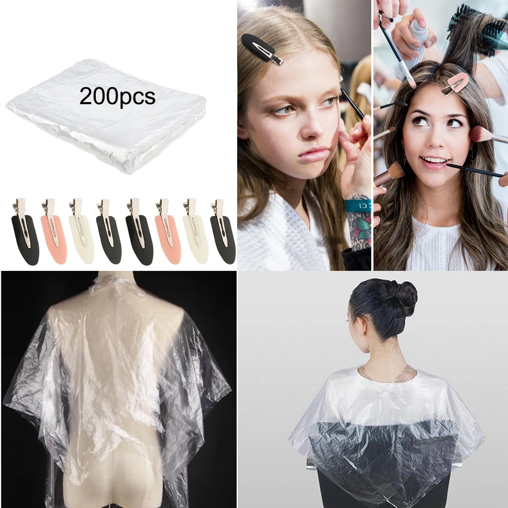 200PC Disposable Hair Cutting Solon Capes Gown w/ 8X No Bend Hair Bangs Clip
