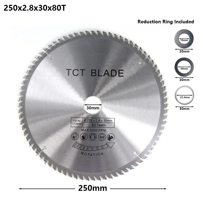 XCAN 1 шт. 185/210/250 мм 60 T/80 T TCT циркулярная пила по дереву нож для резки древесины диск из карбида вольфрама TCT пильный диск - Цвет: 1pc 250x2.8x30x80T
