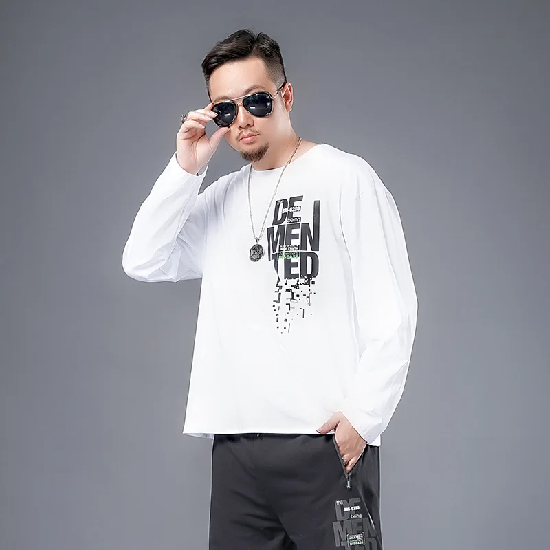 

72714 Men Loose t-Shirt Fashion Personality Cool Handsome Daily Casual Streetwear Youth Letter Printing Long Sleeve Tees Xl-7Xl