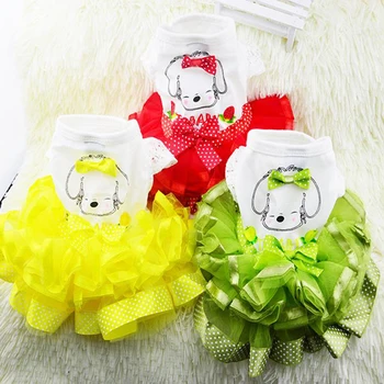 

Pet Dog Clothes Puffy Fruit Skirt Dog Classic Button Dress Bow Tie Lace Skirt Princess Print Cute Dress Dog Accessories XS-XXL