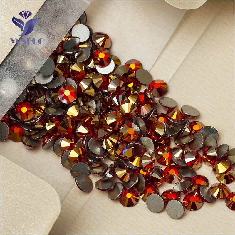 

YANRUO 2058NoHF All Sizes Siam AB Flat Back Strass Crystals Non Hotfix Glue On Rhinestones For Nail Art Decoration