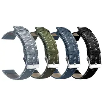 

Durable Canvas Leather Watchband Quick Release Wrist Strap for Xiaomi Haylou Solar 22mm Universal Watches