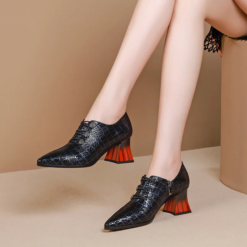 

Small Leather Shoes Women's England Retro Versatile Ankle Boots 2019 Autumn New Style Pointed Toe Chunky Heel Sheepskin High Hee