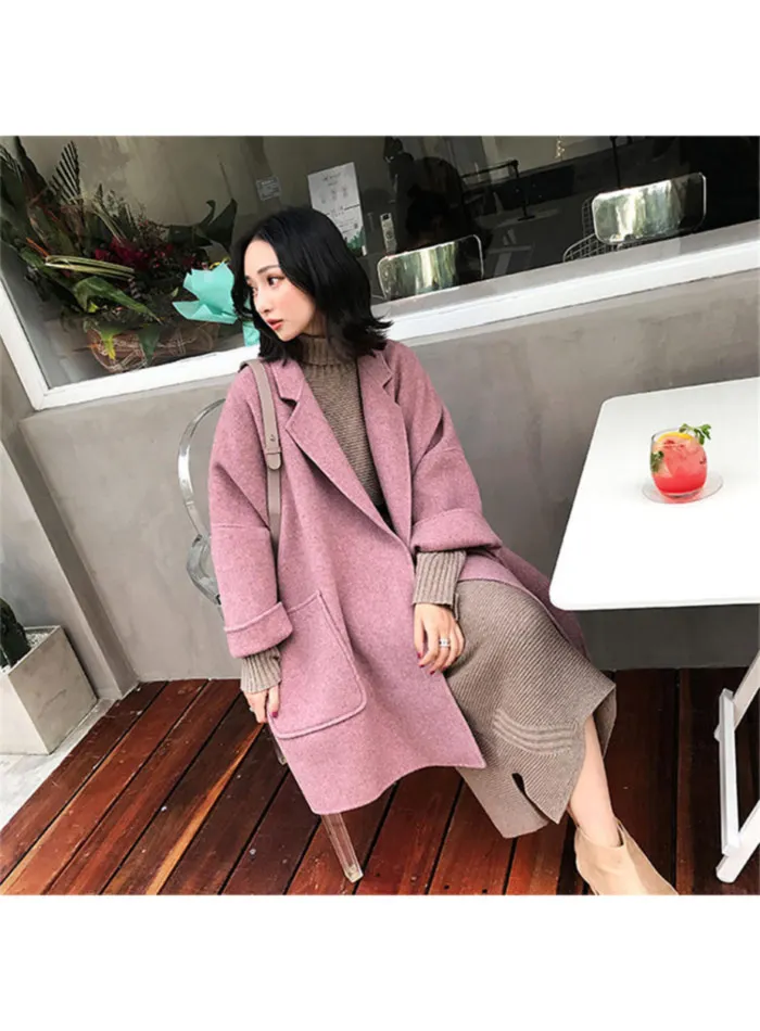 Liva girl женское осеннее пальто Модные женские туфли Пальто Длинные Стиль Карманные женские темно шерстяное пальто, женские, повседневные, свободные пальто оверсайз