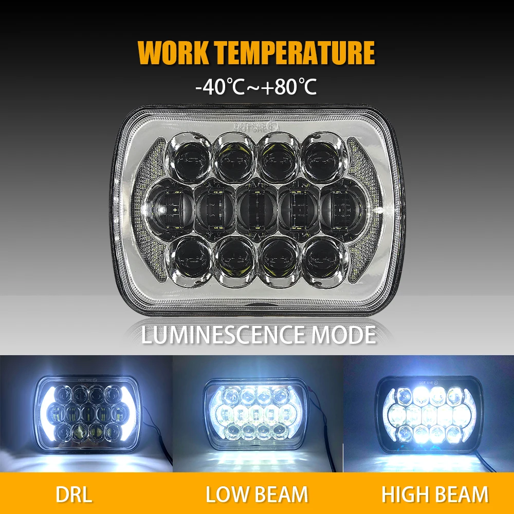 New Square Pair 7X6 Fari A Led H4 Light Per Jeep Wrangler Yj Cherokee Comanche 5X7 "Fari Quadrati A Led Lampada Da Lavoro A Led