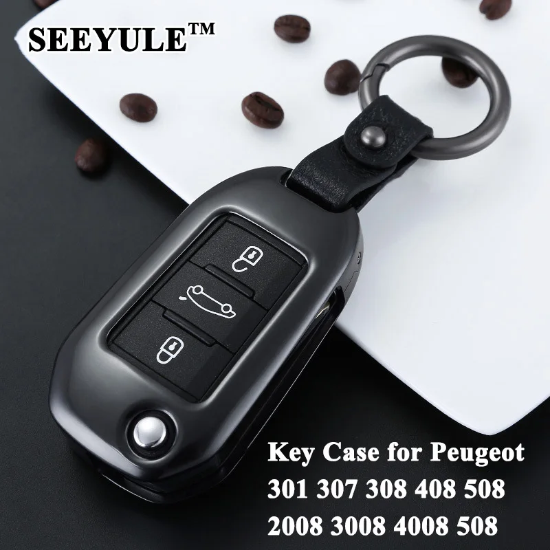 

SEEYULE Aluminum Alloy Car Key Case Cover Shell Organizer Accessories for Peugeot 301 307 308 408 508 3008 5008 Citroen C3 C4 C5