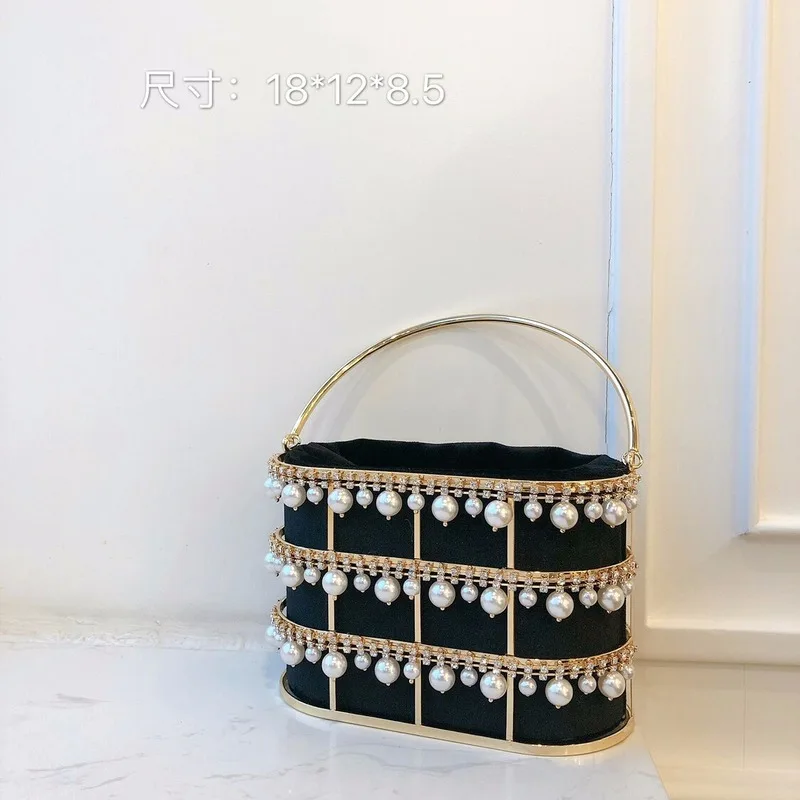

Spring and Summer 2020 New Style Foreign Style Holiday Alloy Pearl Birdcage Bag Dinner Bag Handbag Rhinestone Bag
