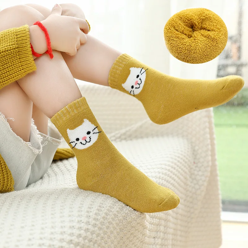 

CHILDREN'S Socks Autumn & Winter Tube BOY'S Girls Baby Terry Socks Infant plus Velvet Child Hose Warm-keeping Socks