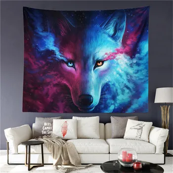 

Animal Wolf Tapestry Home Decor Wall Hanging Hippie Polyester Blanket Fabric Bedroom Carpet Planet Boys Home Bedspreads