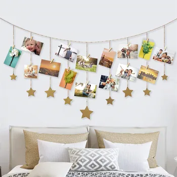 

Wood Stars Garland Chains for Dorm Decor Wall Art Decoration for Home Office Nursery Room Dorm Living Room Bedroom (Gold)
