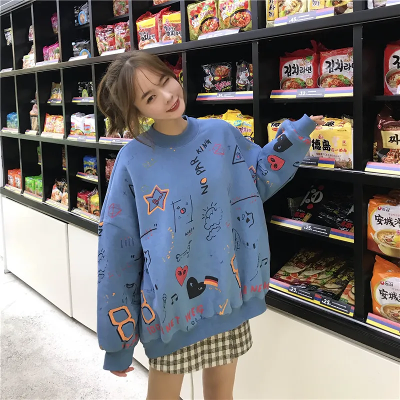 Женские кофты японский Harajuku Ulzzang с принтом граффити рукав летучая мышь Толстовка Женская Корейская Kawaii одежда для женщин