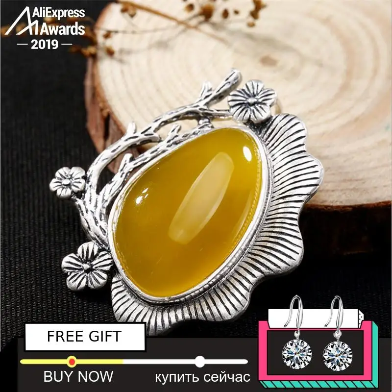 

Big NOT FAKE S925 Sterling Silver Israel Amber Waterdrop Flower Pedants Artisan Baltic health rich lithuania Chalcedony Yellow