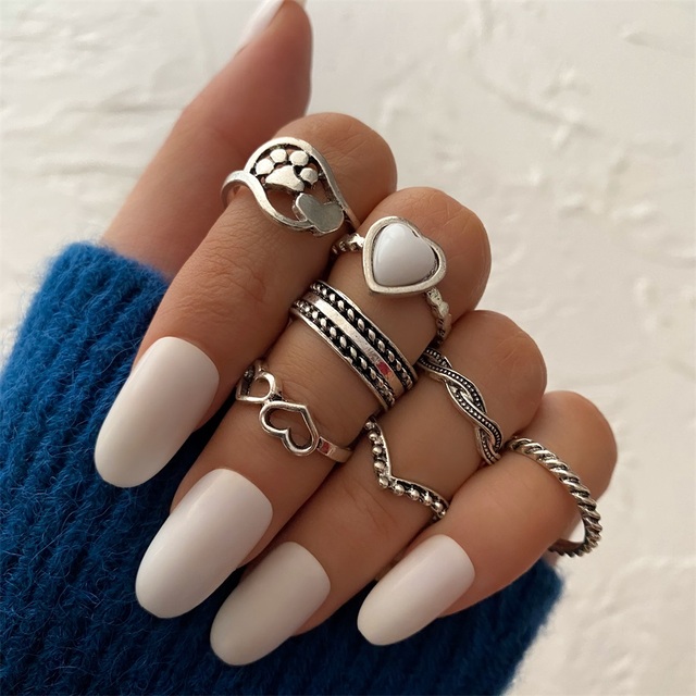 Vintage Ancient Silver Color Ring Set For Women Girls Snake Wave Sun Rings Gothic Charm Finger Rings Fashion Jewelry Gifts