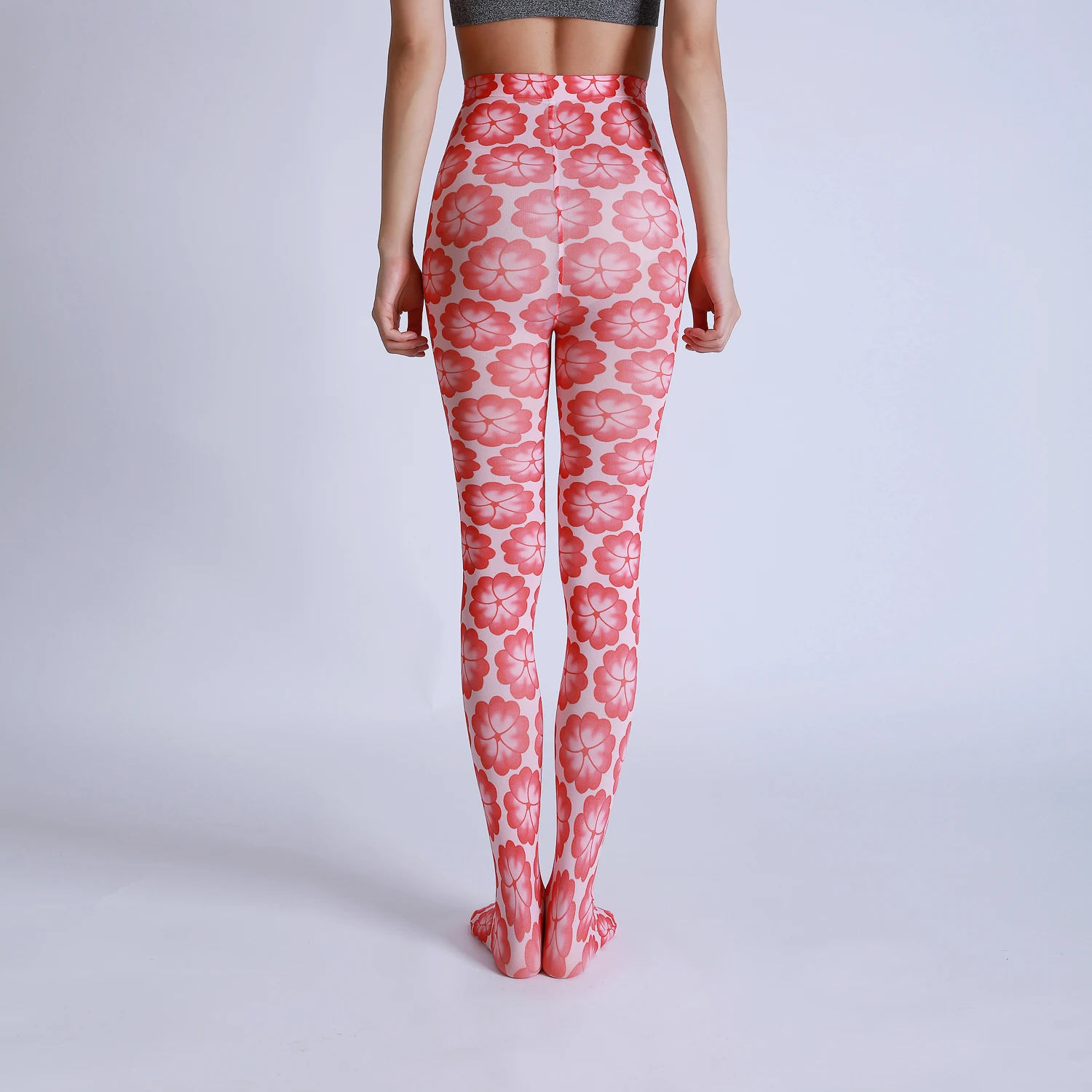 Luxury Fashion Big Flower Digital Printed Tights High Quality Flexible Womens Grid Patterned Pantyhose New Designs Stockings