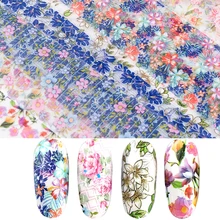 10 шт./компл. модные наклейки из фольги для ногтей комплект Для женщин для ногтей розового голубого цвета с цветами Art Stick стены Стикеры украшения своими руками