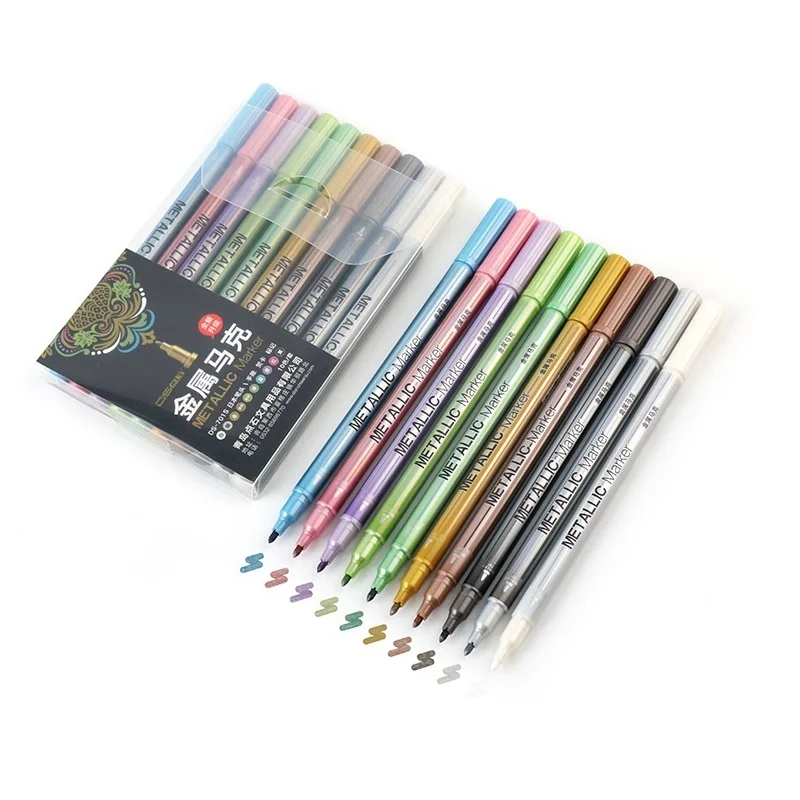 

10pcs Metallic Color Art Marker Pen set 1-2mm Bullet Fine Point Liner pens for Drawing Paint Lettering Design Calligraphy F924