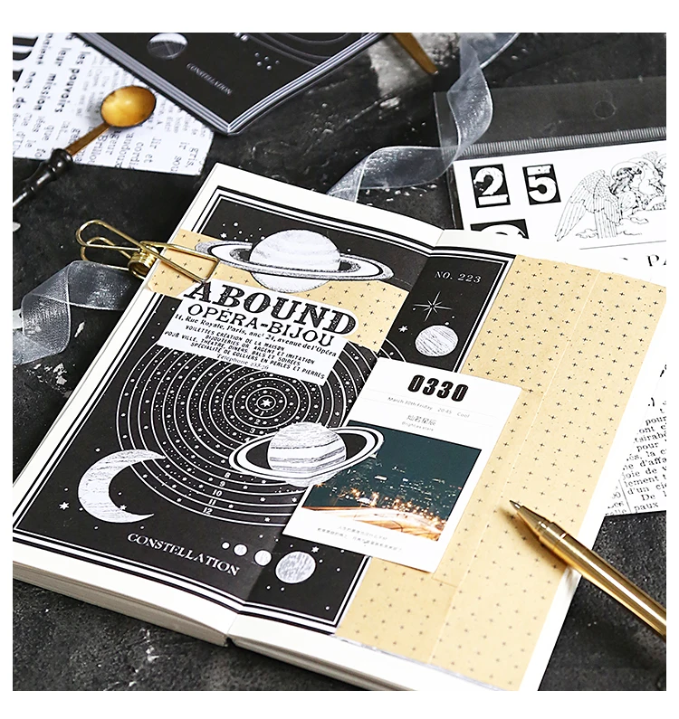 Black and White Series Creative Newspaper Handbook Decoration Stickers Scrapbooking Stationery Planner Accessories