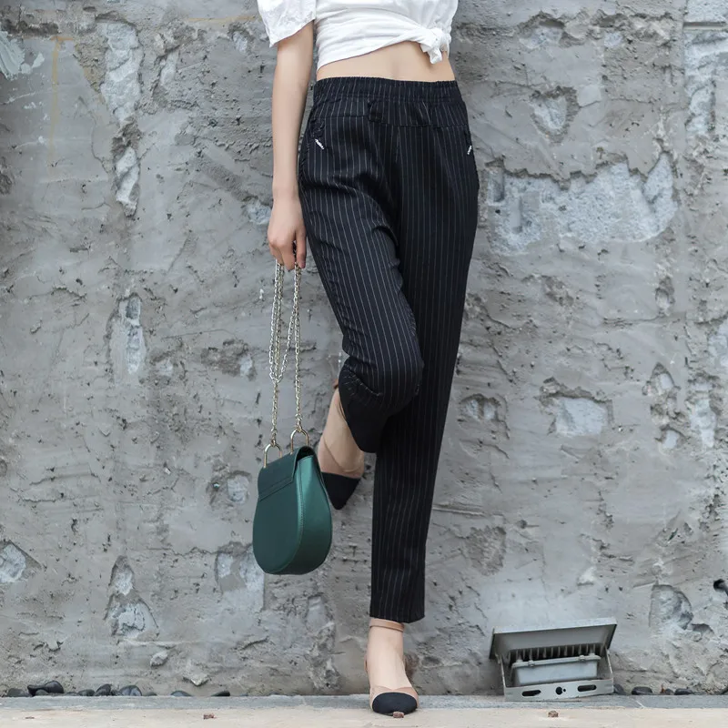 

Summer Pants Thin Section Ice Silk Summer Casual Ankle-Length Pants Loose High Waist Elastic Pants