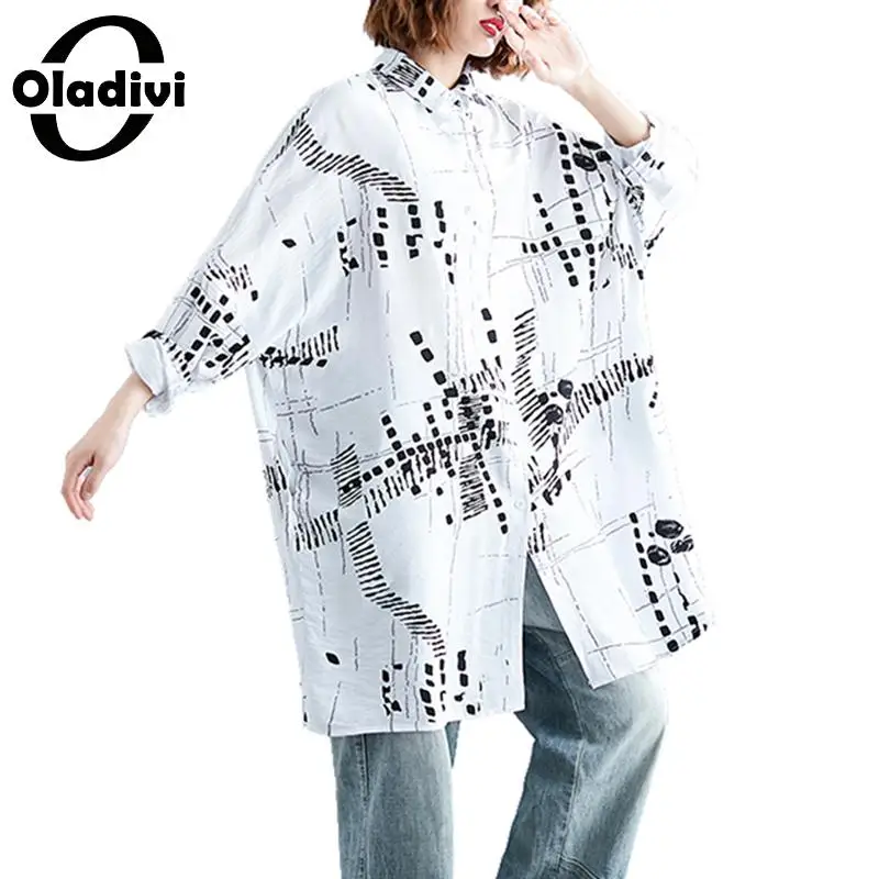Oladivi/женская модная Свободная рубашка больших размеров с принтом; блузки с длинными рукавами; Новинка года; осенний топ; женская блузка; 8XL 6XL