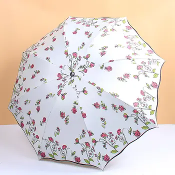 

Rain Rose Sunny Rain Umbrella Men and Women Students Creative Vinyl Rose Sun Umbrellas Sun Umbrellas Three Folding Rain Umbrella