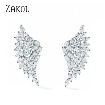

ZAKOL Korea Style Shining Zirconia Crystal Big Wings Stud Earrings for Women Fashion Wedding Jewelry FSEP2117
