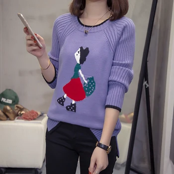 

4xl plus size ladies oversize sweater women autumn winter tops clothes 2019 pullover split cartoon loose sweaters female A5607