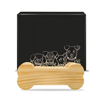

3D LED Wooden Crafts Solid Wood Bone and Dog Night Light Table Lamp Children Gift