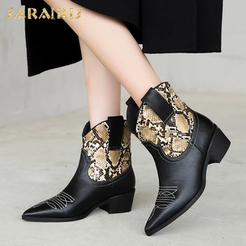 

Sarairis 2021 Hot Sale Western Booties Women Shoes Top Quality Pointed Toe Slip-On Snake Print Trendy Luxury Boots Ladies
