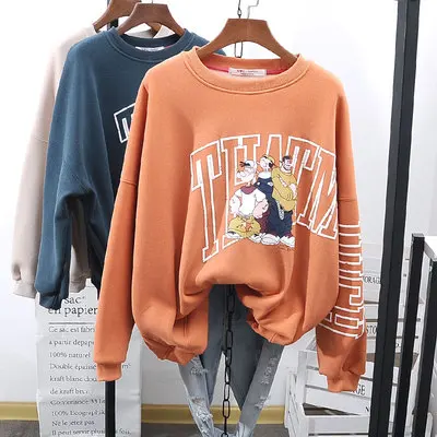 High Street Cool Sweat Толстовка для женщин толстый флисовый пуловер верхняя одежда больших размеров шикарный хлопковый свитшот с рисунком - Цвет: Оранжевый