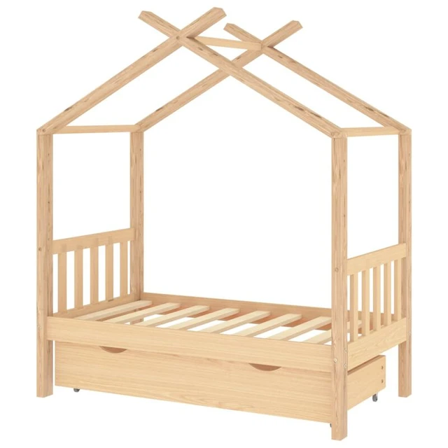 Cama infantil forma de casa madera pino blanca + colchón 70x140 cm