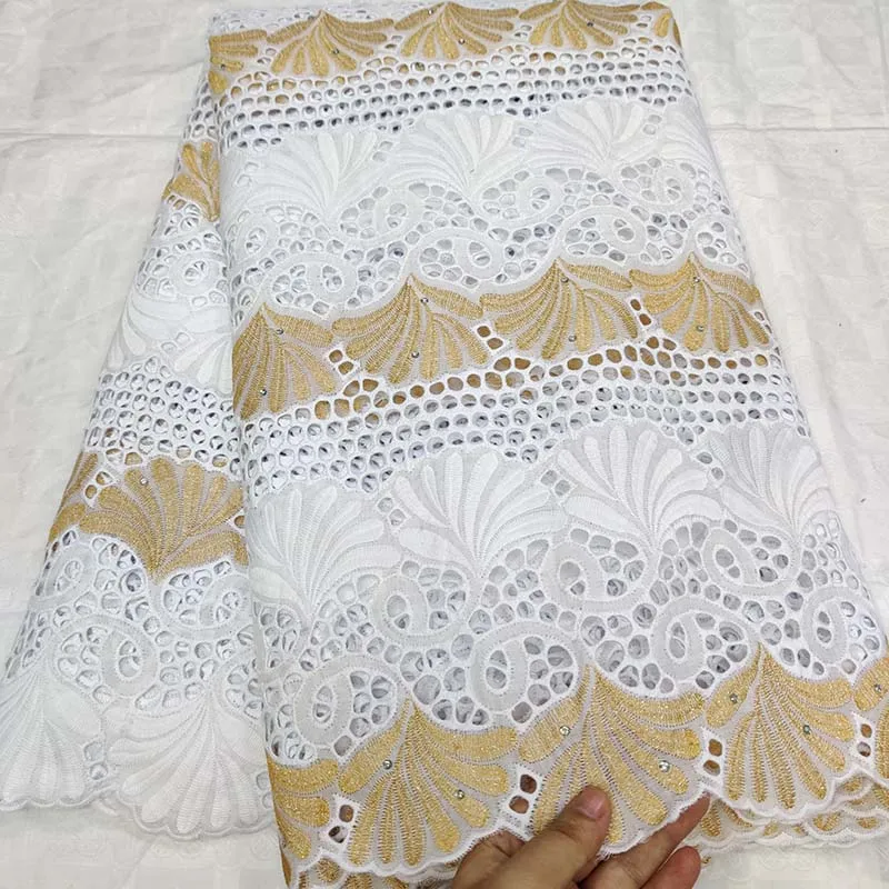 Africa Lace Fabric High Quality Swiss Voile Lace in Switzerland 100%Pure Cotton With Stones Nigeria French Lace Women Dress