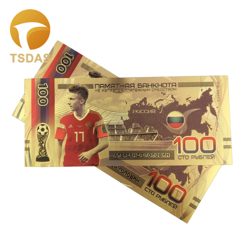 10pcs/lot Nice Russia Banknotes 100 Rouble Gold Banknote in 24K Plated Bills For Collection | Дом и сад