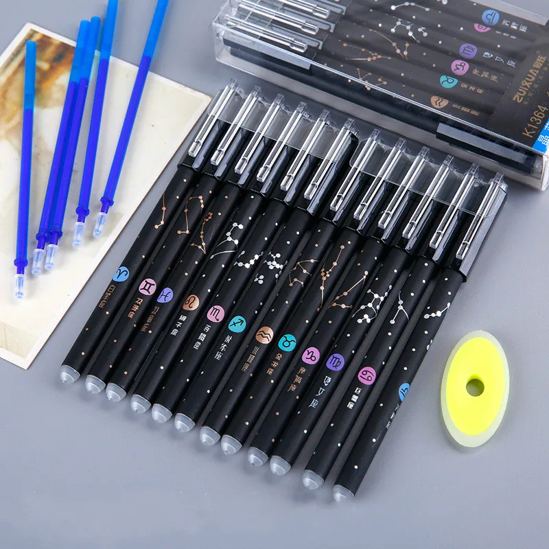 12 Pcs/box Constellations Erasable Gel Pen Blue Black 0.5mm Refill