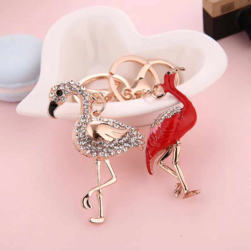 Cute Flamingo Unicorn Keychain for Women Trinket Leather Multicolor Crystal Key Chains Rings Holder For Car Keyrings KeyChain | Украшения и
