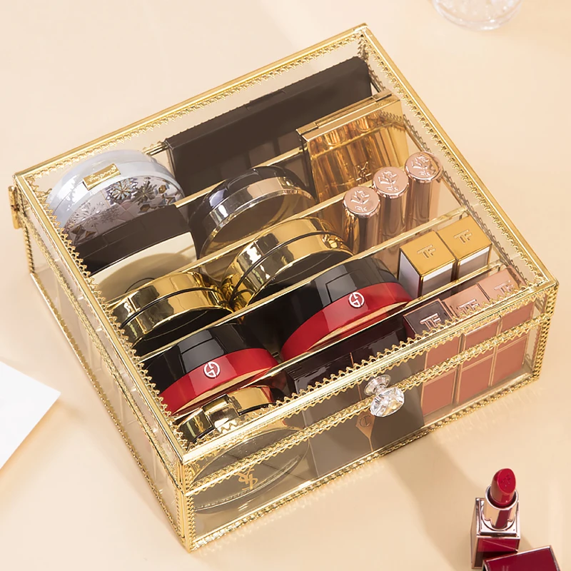 Plastic Glass Makeup Organizer Lipstick Eyeshadow Storage Box Clear