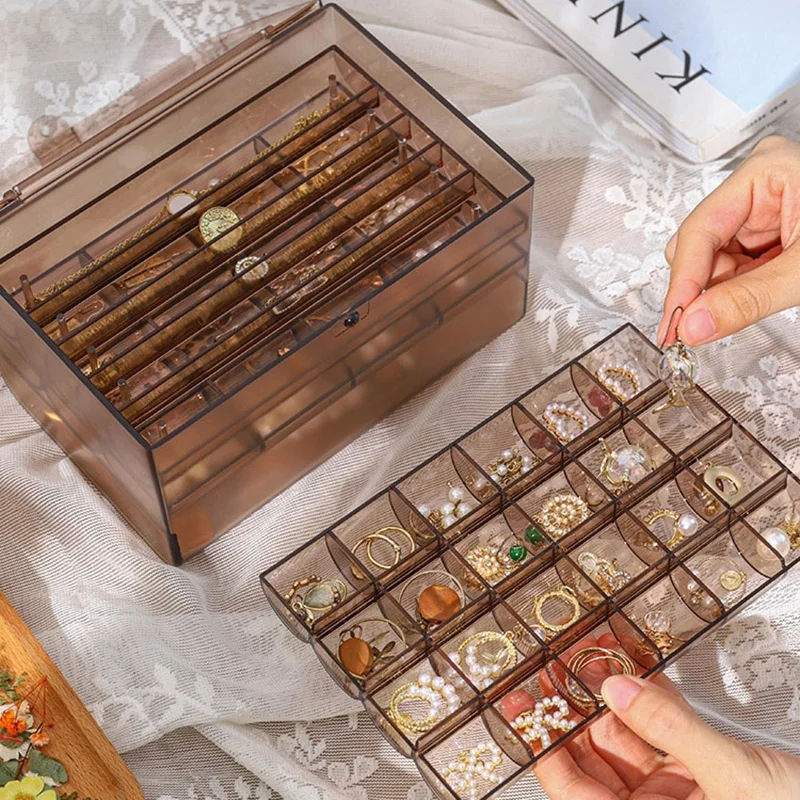 Acrylic Jewellery Organizers Dustproof Jewelry Storage Box Earring Rings Necklace Large Space Jewellery Case Stand Holder Decor