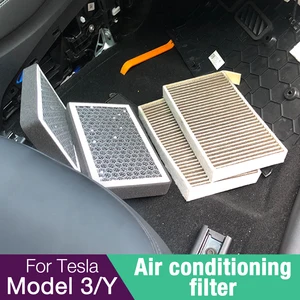Tesla-filtro de aire de carbón activado Modelo 3 Y 2022 HEPA, conjunto de 2 piezas, accesorios de repuesto, elemento de filtro de aire acondicionado