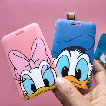 

ABS plastic Card Holder With Rope Lanyard Work Cards cartoon ID Badge Case Clear Bank Credit Card Holder Cover with Wrist strap