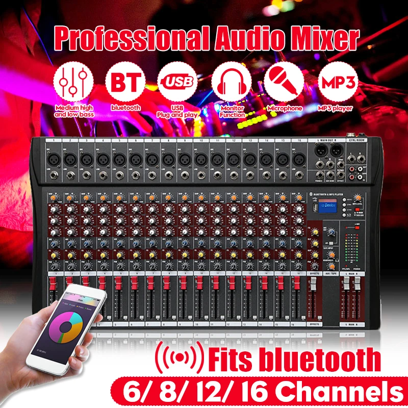 Mezclador de Audio de estudio profesional de 12 canales bluetooth USB Digital DJ consola de mezcla