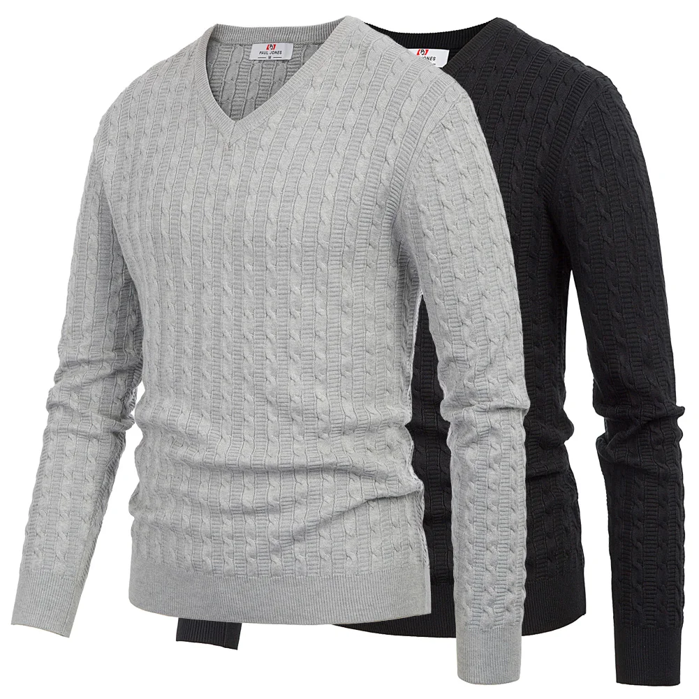 Мужские топы, модный вязаный свитер с длинным рукавом и v-образным вырезом, вязаная одежда