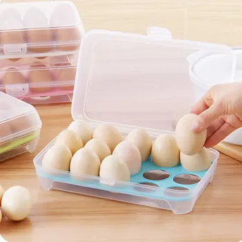 

15 Grids Plastic Egg Storage Box Transparent Case Portable Wild Picnic Egg Organizer Kitchen Fridge Fresh With Cover