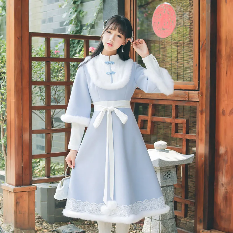 Женское шерстяное платье Hanfu element длинное винтажное в китайском стиле вечерние
