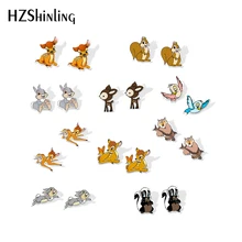 Новые милые акриловые серьги Бэмби, серебряные серьги-гвоздики с оленем и белкой, эпоксидные серьги-гвоздики