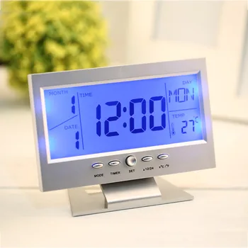 

2018 Household Voice Control Back-light LCD Alarm Desk Clock Weather Monitor Calendar With Thermometer 147*56*115mm(L*W*H)